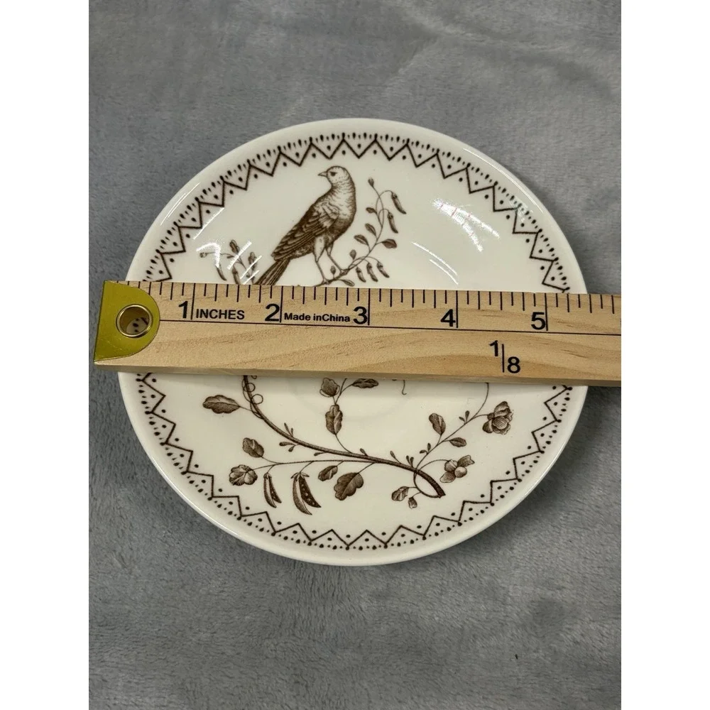 Wedgwood‎ Williamsburg Aviary Teacup Saucer Set Ivory Brown Birds England